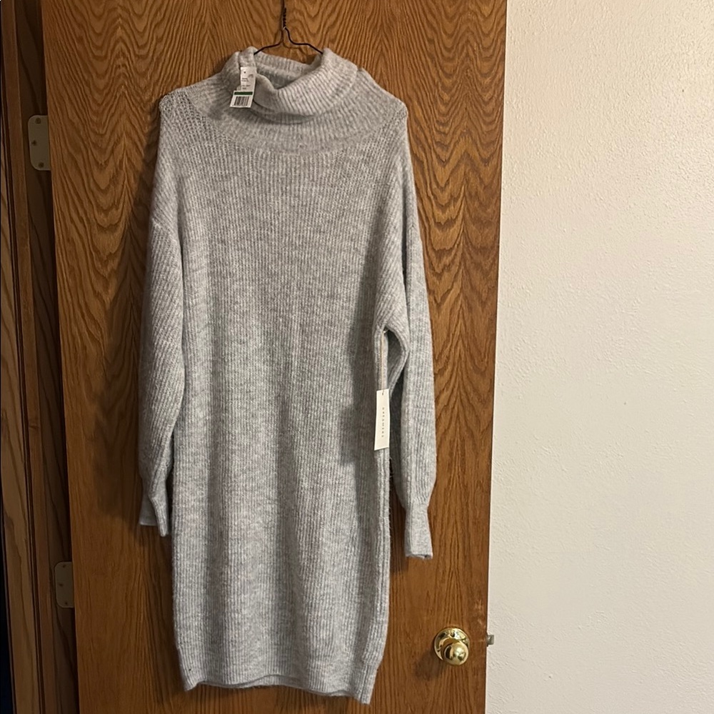 Cozy Gray Turtleneck Sweater Dress
